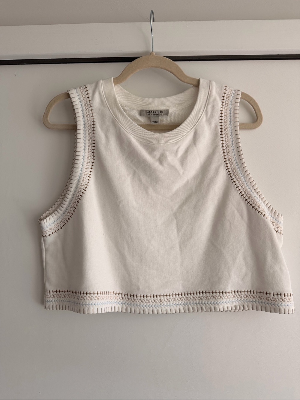 AllSaints Cream Crewneck Crop